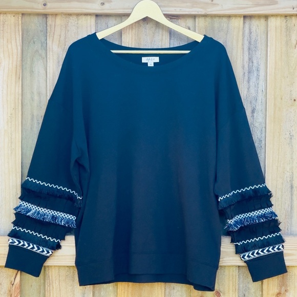 Style & Co Women's Black Crew Neck Sweatshirt with Fringe Plus Size XXL - Picture 2 of 8